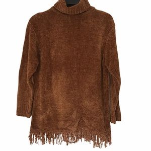 Brown cowl neck fringe large sweater